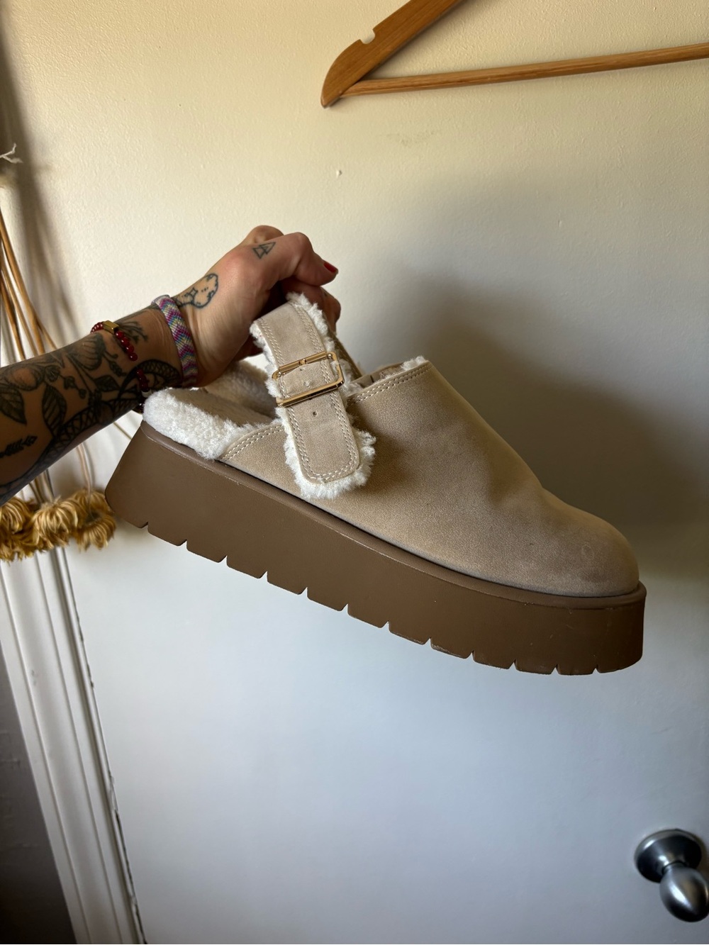 wild fable Tan Platform Mule with Shearling Trim